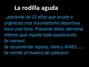 Anamnesis y Diagnostico de una Rodilla Aguda por el Dr. Achalandabaso en la Jornada Monográfica de Rodilla para Médicos organizada por Sendagrup en San Sebastián
